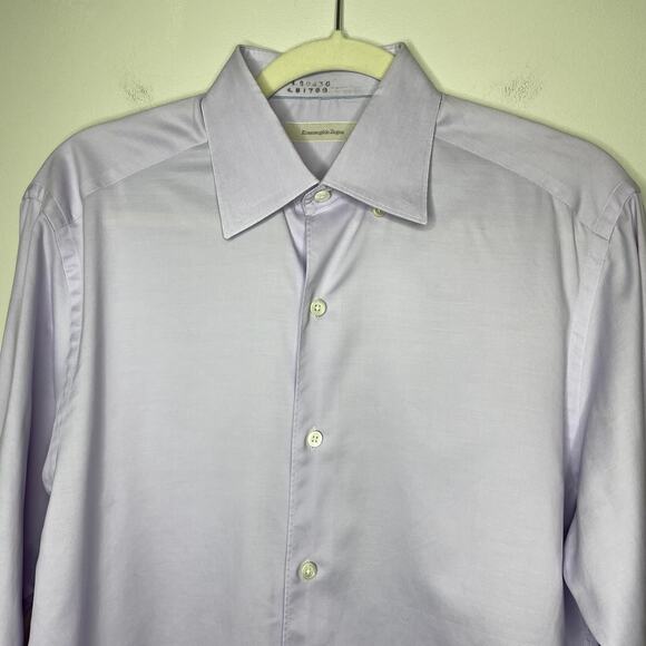 Ermenegildo Zegna Size M Dress Shirt Button Down Light Purple White Cuff Career - Picture 6 of 16